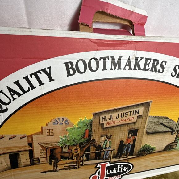 Justin Cowboy Boots BOX ONLY Texas Boot Maker Store Front Ads Retro Cowboy TX - Picture 3 of 11